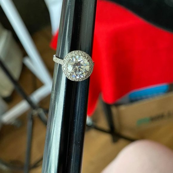 CZ Set Necklace and Matching Ring / 14K White Gold Plated 925 (EUC) - Picture 2 of 9